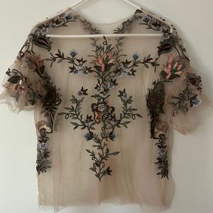 Zara Embroidered Mesh Tee